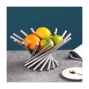 Antique Rotating Silver Rod Metal <b>Basket</b> For Home <b>Table</b> Centerpiece Space Saving Fruit Storage And Decor Handcrafted From India - Product Image 4