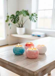 Bougie en pot en béton de forme ovale, bougies artistiques en céramique faites à la main, bougies rondes en cire de soja parfumées aux fleurs et aux plantes, décoration minimaliste pour la maison, 1 mèche - Product Image 4