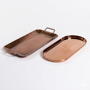 Bandejas de Servir de Metal Rústico Martillado al por Mayor con Asas, Estilo Vintage, Rectangulares, de Aluminio, Juego de 2 Utensilios Decorativos de Cocina - Product Image 3