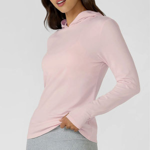 Long Sleeved Top High Stretch Yoga Women Hoodie Design Shirt Custom Regular Length Elastic Material <b>Thumb</b> Hole <b>Cuff</b> Design - Product Image 4