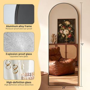 Miroir sur pied moderne arqué pleine longueur 26"x71" Verre incassable Cadre en aluminium noir - Product Image 4