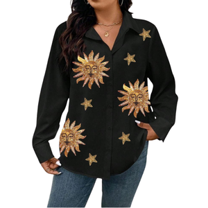 Camisas Casuales de Mujer con Parches, Tendencia 2026, OEM, Algodón Simple, Manga Larga, Cuello Camisero, Bordado de Planetas, Transpirable - Product Image 3