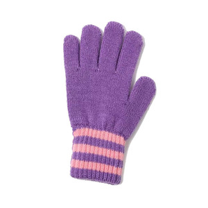 Purple Striped Full <b>Finger</b> <b>Gloves</b> With Pink Trim Warmth Winter Daily Use Acrylic Cotton Material Wrist Length - Product Image 2