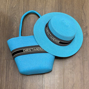 Grand sac de plage en paille tressée pour femmes avec poignées en cuir et fermeture à glissière - Product Image 2