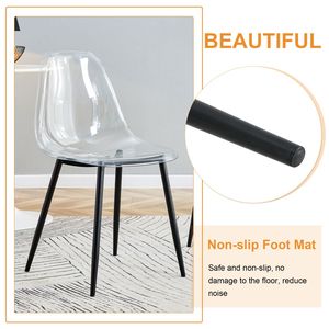 Set di Sedie da Pranzo con Piano in Vetro Effetto Marmo Bianco, Base in MDF e 6 Sedie con Gambe in Metallo Nero Trasparente - Product Image 6
