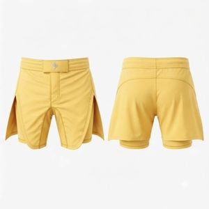 Shorts de combat MMA jaunes pour hommes, séchage rapide, avec poches, taille élastique, style décontracté, couleur unie, longueur courte par RIVIAN ATLANTIC - Product Image 1