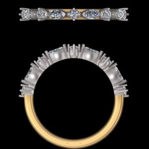 แหวนแต่งงานเพชรทรงมาร์คีส์และทรงกลมสองสีทองเหลืองหรูหรา แบบซ้อนได้ครึ่งวง สำหรับเจ้าสาว ฉลองครบรอบแต่งงาน - Product Image 1