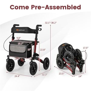 Deambulatore Pieghevole con Ruote da 9 Pollici per Ogni Terreno, Capacità 139 kg, 7 Livelli di Altezza (Telaio in Alluminio 32,1-38,2 Pollici), Sedile Largo Regolabile in Altezza - Product Image 5