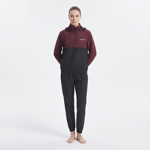 Best Quality Women's Nylon Quarter <b>Zip</b> <b>Hooded</b> Sweatshirt with Color Block Jogger Pants Regular Fit Sports Tracksuit Set - Product Image 3
