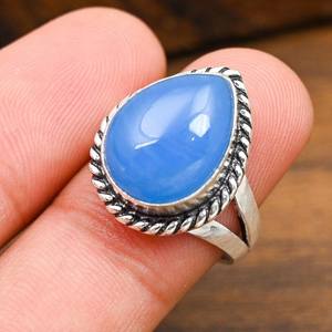 Blue Chalcedony Gemstone Jewelry 925 Solid Sterling <b>Silver</b> Handmade Antique Style Jewelry Natural Jewelry Engagement Gift - Product Image 5