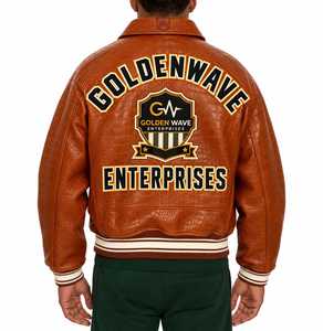 Men's Leather Crocodile Embossed Bomber <b>Jacket</b> Custom Logo Varsity <b>Jacket</b> <b>Vintage</b> <b>Motorcycle</b> <b>Jacket</b> Wholesale Manufacturer - Product Image 4