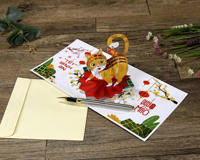 Carte pop-up 3D pour le Nouvel An avec symbole du chat du zodiaque, avec enveloppe et message, du fournisseur HMG du Vietnam
