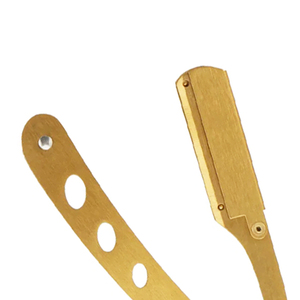 Navaja de Afeitar Recta Dorada, Navaja de Afeitar Profesional de Metal para Hombre, Acero Inoxidable, Herramienta de Peluquería para el Cuidado de la Barba - Product Image 2