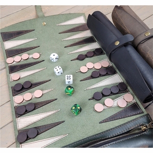 Leather Portable Roll Up Backgammon <b>Set</b> Premium Travel Board Game with Resin Stones & <b>Dice</b> for Adults Gift Soft Suede Backgammon - Product Image 6
