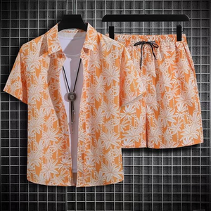 Ensemble de survêtement pour homme, en maille unie, respirant, léger, polyester/coton, manches courtes, coupe slim, short, été, décontracté, plage, streetwear - Product Image 2