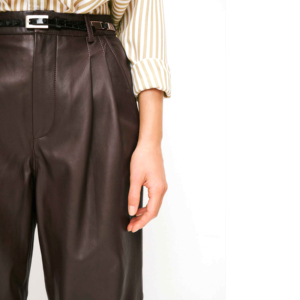 Pantalon en cuir Nappa taille haute élégant et tendance pour l'hiver – Pantalon en cuir véritable à jambe large, style streetwear contemporain - Product Image 6