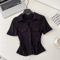 Blusas Elegantes de Verano para Mujer, Manga Corta, Cuello Camisero, Camisas Sólidas, Tops Elegantes para Dama, Ropa al por Mayor