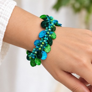 Bohemian Shell Beaded Bracelet Green Blue Plant Pattern Unisex Jewelry - Product Image 2