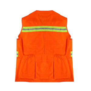 Chaleco de seguridad naranja para hombre con rayas reflectantes, cuello en V, cierre de cremallera, ropa exterior informal transpirable para verano - Product Image 5
