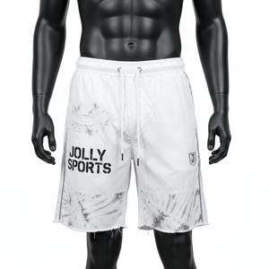 Pantalones cortos cortavientos de poliéster taslan premium de 120 GSM con efecto lavado blanco, panel inferior con estampado por sublimación, logotipo personalizado, pantalones cortos para hombre - Product Image 1