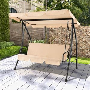 Fauteuil balançoire d'extérieur convertible 2 places avec lit plat et auvent réglable pour patios - Product Image 2