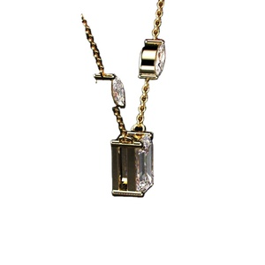 18K Yellow Gold Lab Grown Diamond <b>Emerald</b> Cut <b>Pendant</b> Necklace | Luxury Large Rectangle Diamond with Marquise Accents | Elegant - Product Image 5