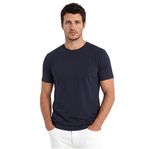 <b>Men's</b> <b>Navy</b> <b>Blue</b> Short Sleeve O-Neck Cotton <b>T</b>-<b>Shirt</b> Regular Fit Casual Jersey Knit Solid Color - Product Image 1