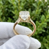 Anillo de Compromiso de Lujo con Diamante Cultivado en Laboratorio, Corte Esmeralda, E VS1, con Banda de Diamantes Pavé de Inspiración Vintage, Chapado en Oro, Certificado IGI