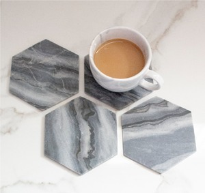 Posavasos de Piedra Hexagonal, Superventas, Accesorio de Mesa de Piedra Gris, Juego de Posavasos de Mármol Natural de Lujo - Product Image 1