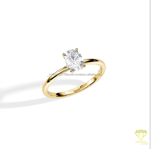 Oval Cut 925 Sterling <b>Silver</b> in Moissanite Diamond Engagement <b>Ring</b> Yellow Gold Plated <b>Solitaire</b> Jewelry For Women And Brides - Product Image 2