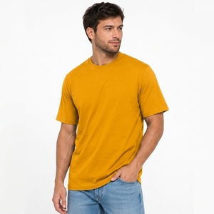 เสื้อยืดคอกลมแขนสั้นผ้าฝ้ายเจอร์ซีย์สีมัสตาร์ดสำหรับผู้ชาย ทรงปกติ สวมใส่สบาย - Product Image 3
