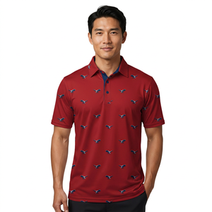 Polo à manches courtes rouge pour homme avec imprimé, tissu tricoté respirant, style décontracté - Product Image 2