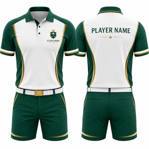 Women's Golf <b>Polo</b> Shirt Shorts Kit Green <b>White</b> Solid Sublimation Print Quick Dry Polyester Sporty Style Front Logo MEGAMAPLE - Product Image 1