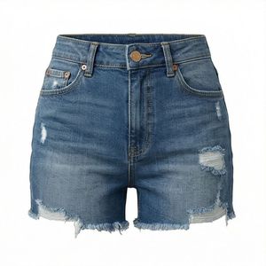 Shorts en jean décontractés pour homme sur mesure, coupe régulière, taille haute, respirant, lavage clair, été hiver, logo personnalisé - Product Image 1