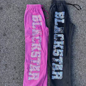 Cozy and Stylish Two Piece Rhinestone Streetwear Acid Wash Printed Solid Sporty and <b>Sparkling</b> Tracksuit Set - Product Image 3