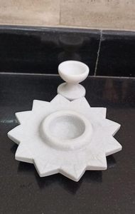 White <b>Marble</b> Tea Light Uruli with Lotus Flower Design Decorative Bowl Candle Holder with <b>Marble</b> Diya Elegant Home Festive Decor - Product Image 3