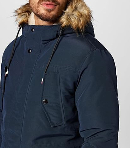 Chaqueta Acolchada con Capucha Azul Marino para Hombre, con Forro de Piel Sintética, Resistente al Viento, Gruesa, para Invierno, Corte Regular, Estilo Casual, Cierre de Cremallera - Product Image 3