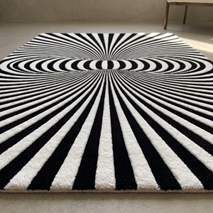 3D Vortex Illusion Area <b>Rug</b> <b>Black</b> White Hand Tufted Abstract Carpet Modern Floor Mat for Home Hallway Entry - Product Image 2