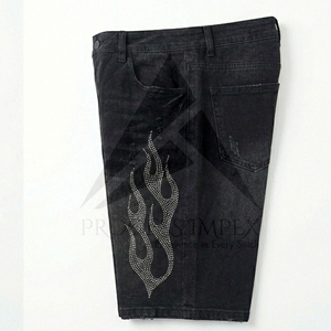 Rhinestone <b>Mens</b> Denim Shorts Premium Crystal <b>Studded</b> Jean Shorts Streetwear Custom Design Process Impex - Product Image 4