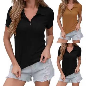 Camiseta de Golf Casual para Mujer, Tejida, 100% Algodón, Transpirable, Absorbe la Humedad, Antiarrugas, Manga Corta, Diseño Liso, para Uso en Exteriores - Product Image 1