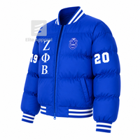 Veste matelassée personnalisée Zeta Phi Beta avec logo brodé sur le devant, bleu et blanc, manches longues, pour femme