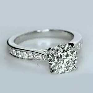 Anillo de Compromiso Clásico de Moissanita, Anillo de Plata de Ley 925 para Mujer, Corte Redondo, Anillo de Boda Solitario, Banda Pavé, Joyería Fina - Product Image 4