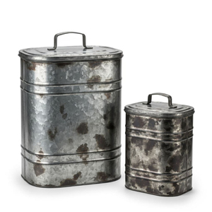 Boîte de conservation alimentaire en métal gris de style antique, de forme ronde, pour la cuisine, avec couvercle - Product Image 6