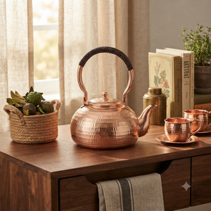Bouilloire à thé en cuivre martelé avec couvercle, style chinois traditionnel, pot à eau pour la préparation du thé, pour la maison, l'hôtel, la décoration de restaurant - Product Image 2