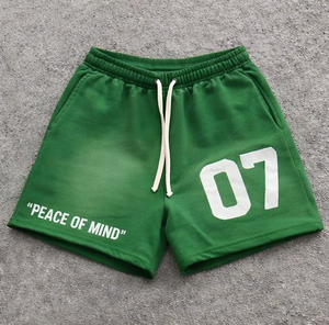 Custom <b>Men</b> <b>Patch</b> Embroidery Acid Wash <b>Shorts</b> Vintage Sun Dye Fade Sweat Cotton Distressed Cut Edge Streetwear Vintage - Product Image 5