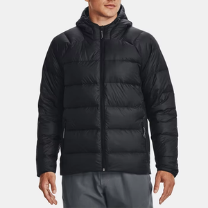 Veste matelassée à capuche noire pour homme, coupe-vent en polyester, manteau d'hiver décontracté avec fermeture éclair, coupe classique - Product Image 1