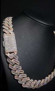 Nuevo Estilo Cadena Cubana de Plata 925 y Oro 14K con Moissanita Baguette y Diamantes Engastados en Oro Blanco, Joyería Hip Hop Iced Out - Product Image 3