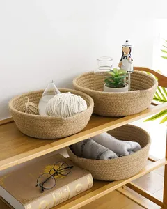 Natural Jute <b>Storage</b> Baskets Set of 3 for Living Room, Bedroom, and Office Organization - Product Image 4