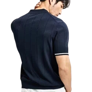 เสื้อเชิ้ตผู้ชายคอปกแบบลำลองและเป็นทางการ ผ้าไหมน้ำแข็งถักแบบระบายอากาศได้ดี ไซส์ใหญ่พิเศษ ดีไซน์ทันสมัย ผลิตจากโพลีเอสเตอร์ ซิปครึ่งตัว - Product Image 4