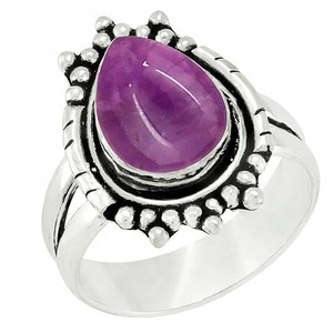 Bague en améthyste naturelle plaquée rhodium, faite à la main, en argent sterling 925, forme poire bleue, bijoux en argent estampés - Product Image 1